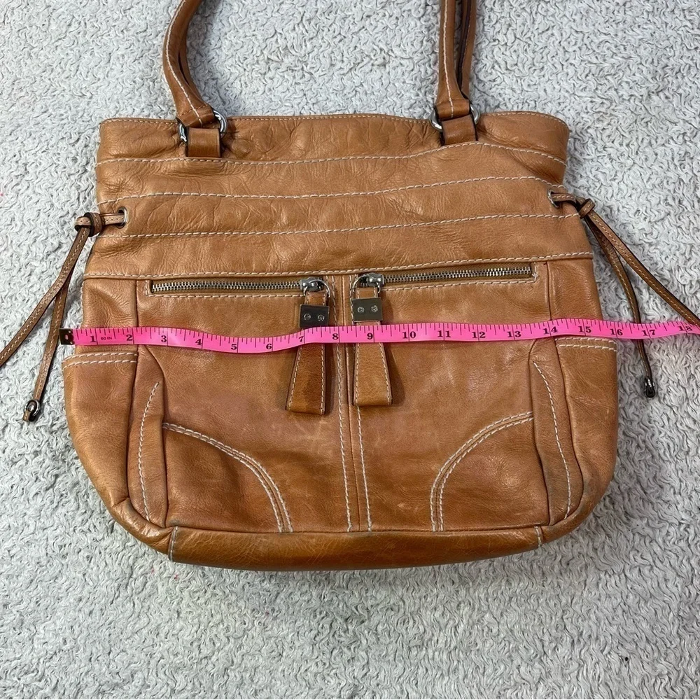Tignanello Carmel Genuine Leather Hobo Bag 3 Front Zippered Pockets Big Interior